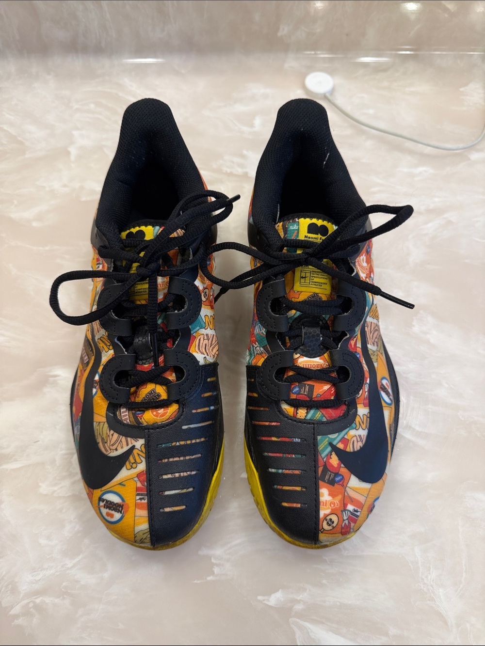 Nike Women’s Black Multicolor Graphic Sneakers with Yellow Accents